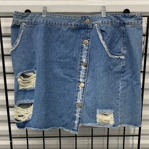 Forever 21 Light Blue Distressed Button-Front Denim Mini Skirt